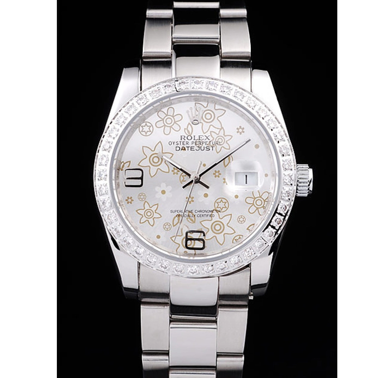 Aaa replica Dial 98081 Flowers Diamond Polished Silver Datejust Rolex Plated Steel Stainless 0521
